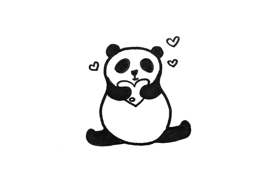 超简单的爱心大熊猫画法步骤-图4