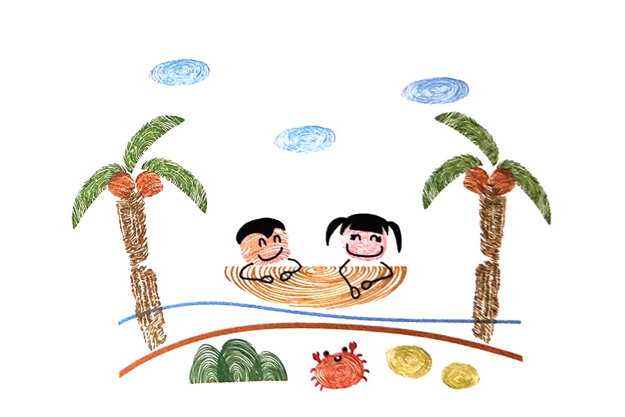 小岛风景指印画画法步骤