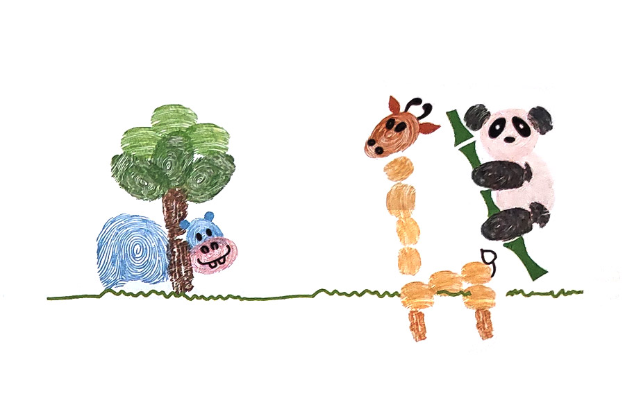 步骤6：画出长颈鹿的角、五官和尾巴。