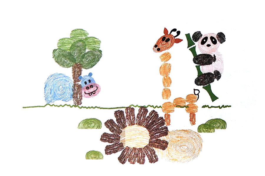 步骤7：印出狮子的轮廓和地面的石头。