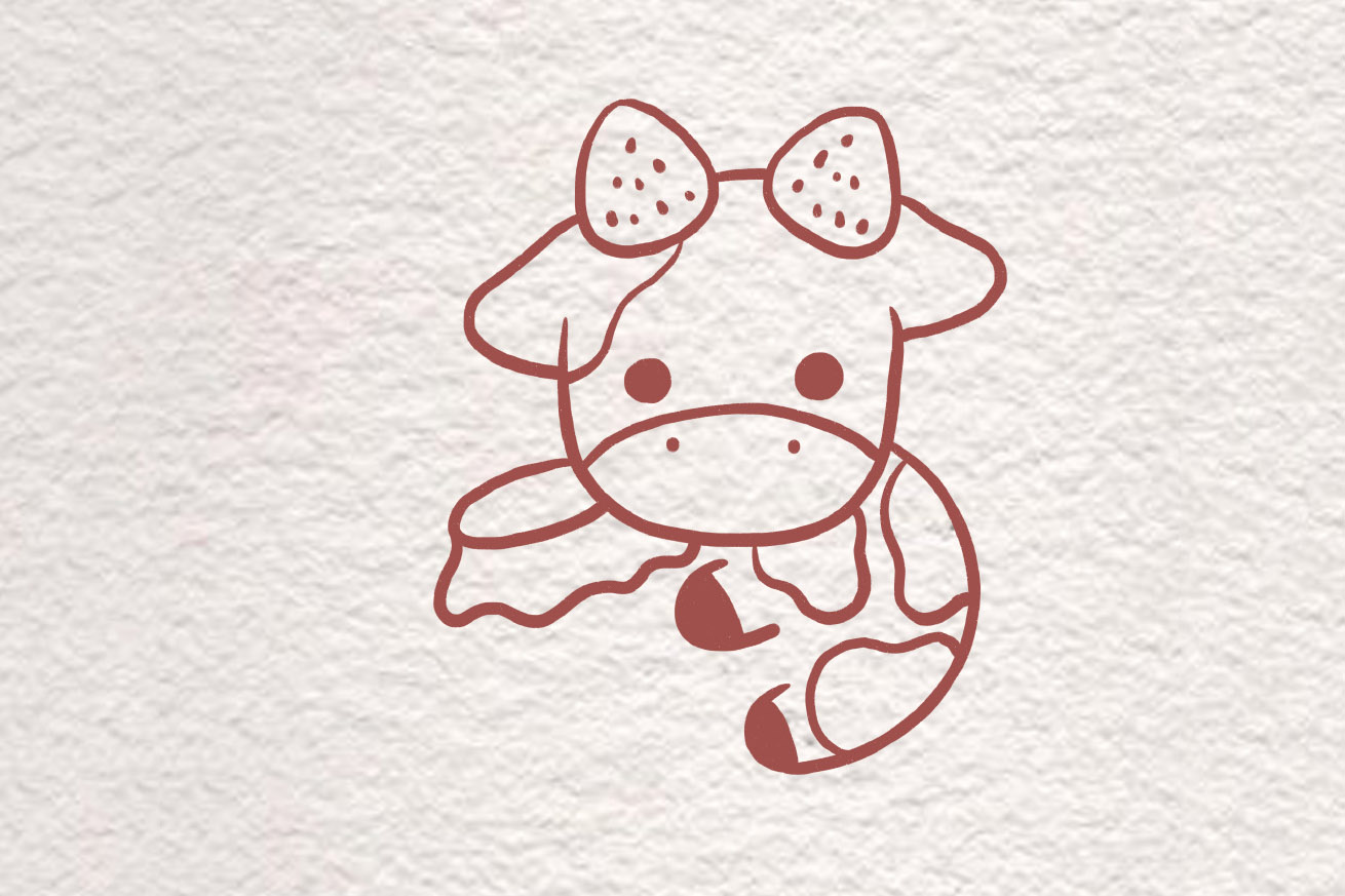 可爱草莓牛奶和小奶牛简笔画画法步骤-图4