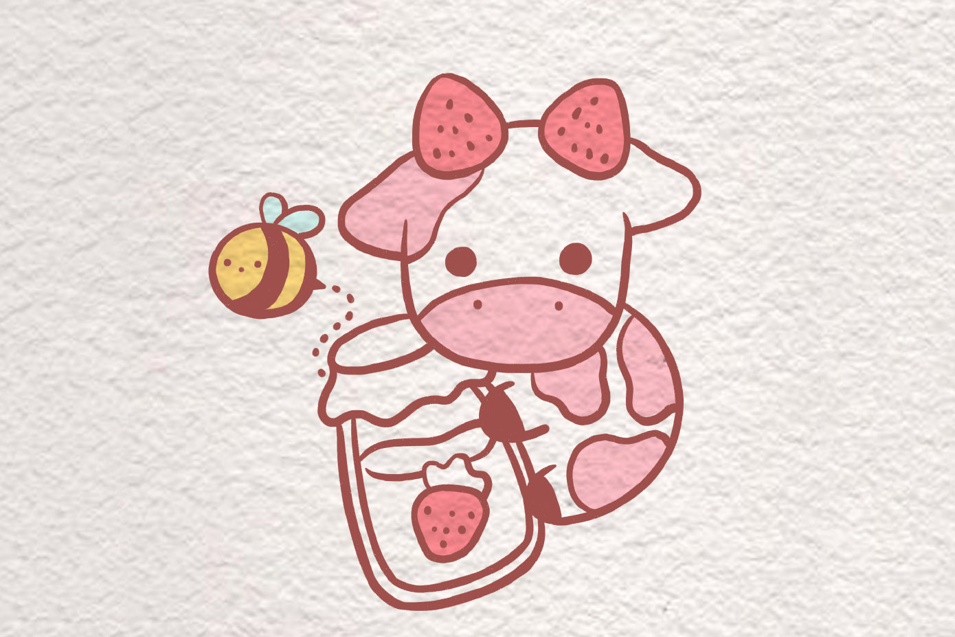 可爱草莓牛奶和小奶牛简笔画画法步骤