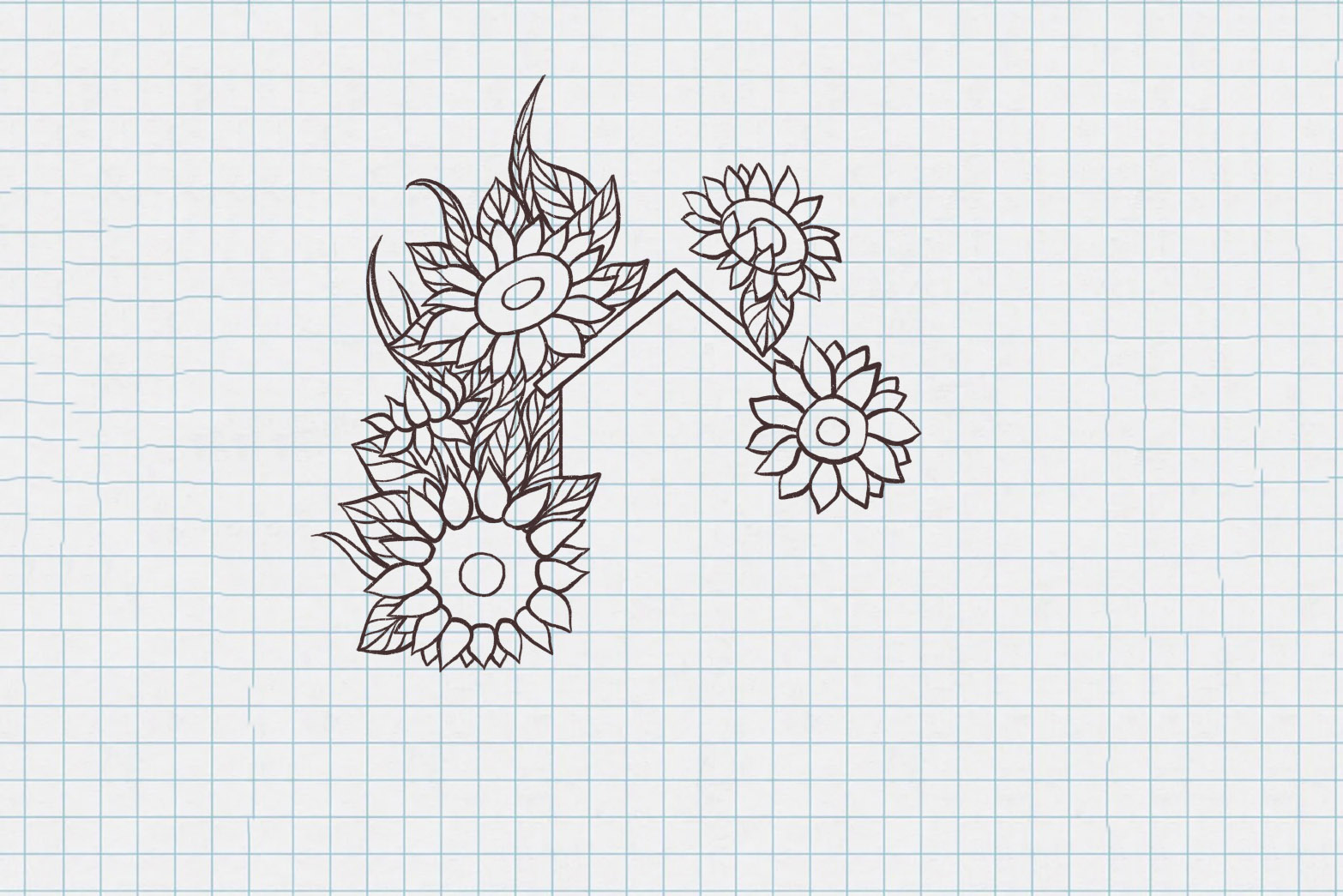 有点复杂但很漂亮的向日葵小屋简笔画画法-图2