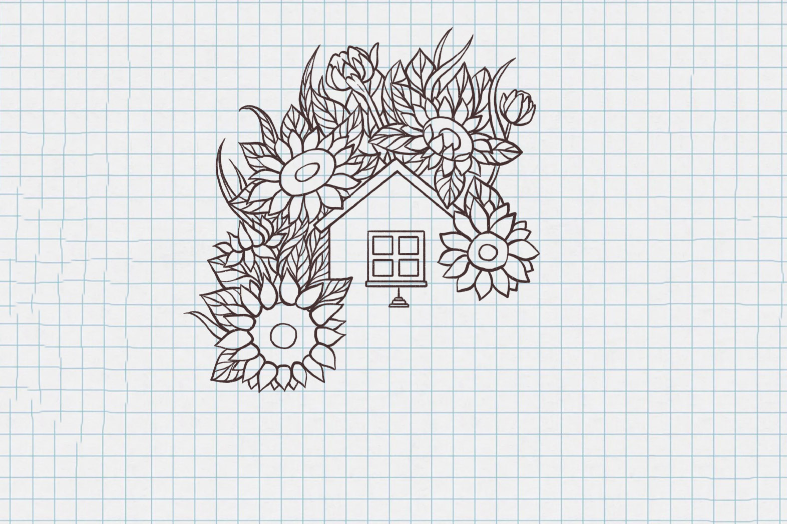 有点复杂但很漂亮的向日葵小屋简笔画画法-图3