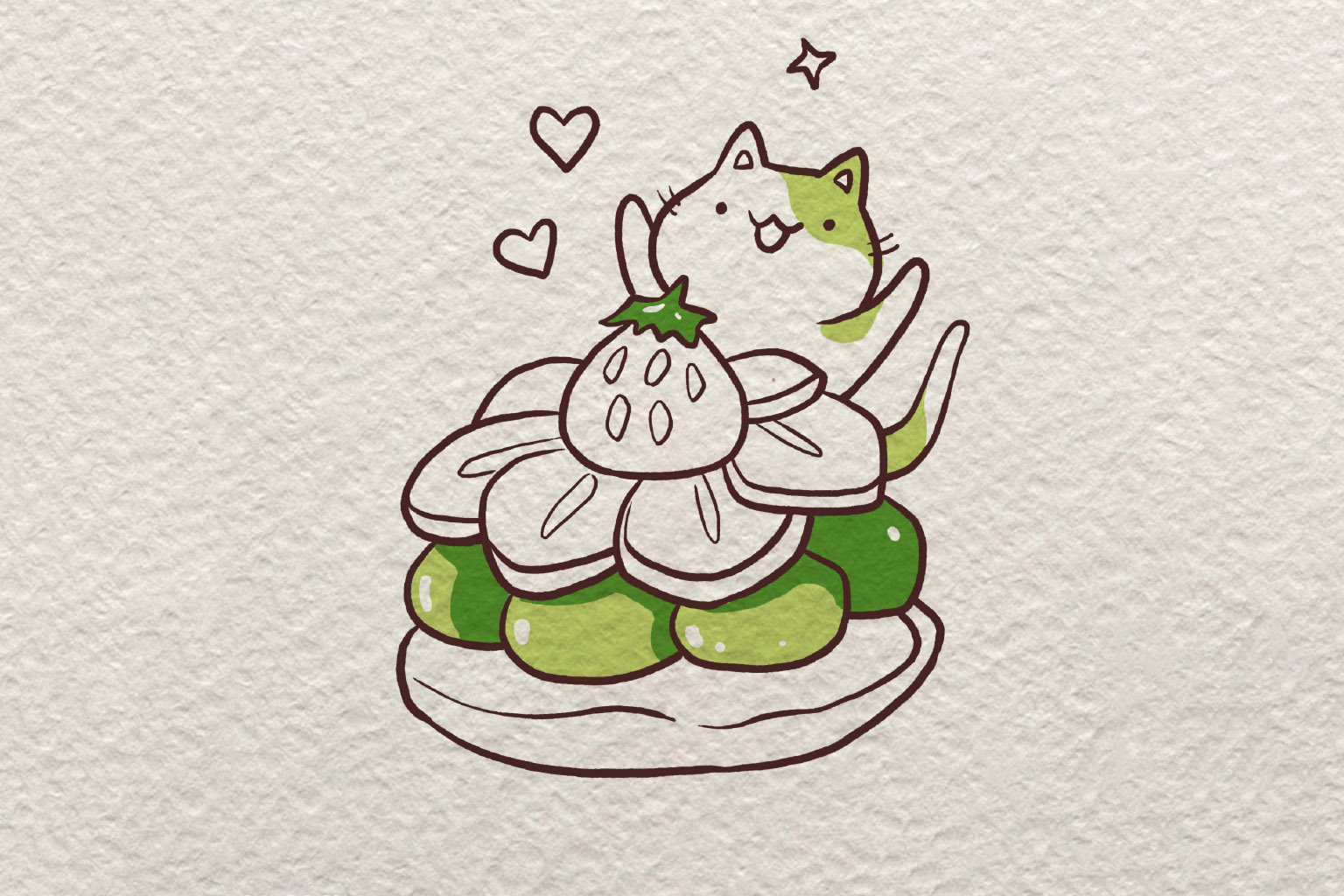 吃蛋糕开心的小猫简笔画画法步骤-图6