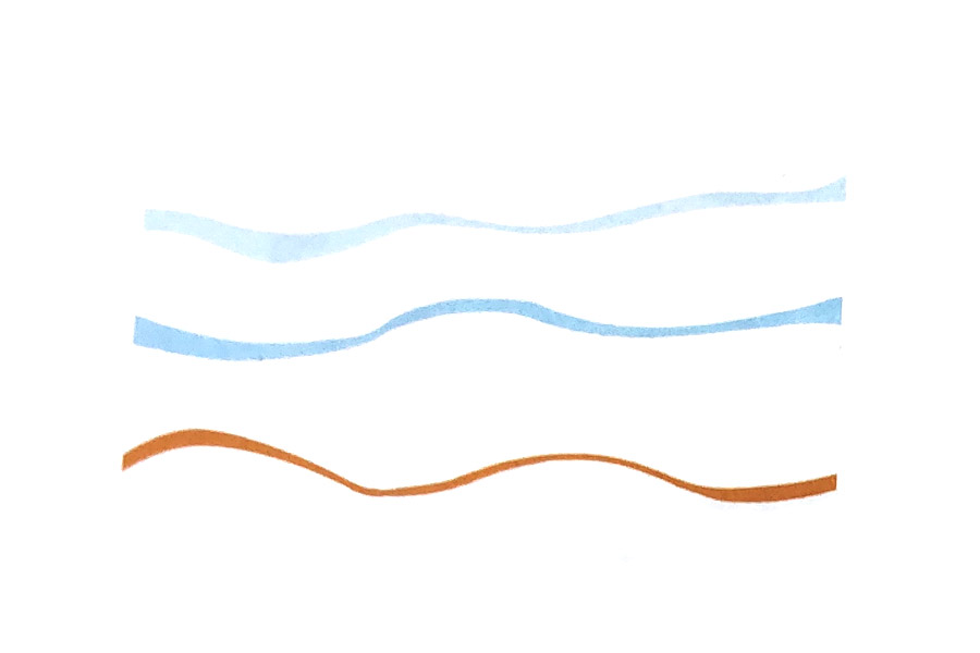 步骤1：用彩笔画三条波纹作为海浪。