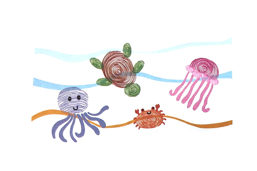 步骤5：用指印印出海龟的轮廓。