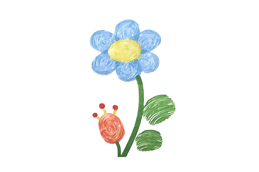 步骤2：画出花朵的花茎和花蕊。