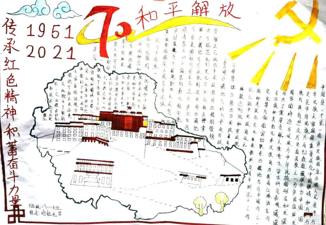 西藏和平解放70周年手抄报绘画-图2