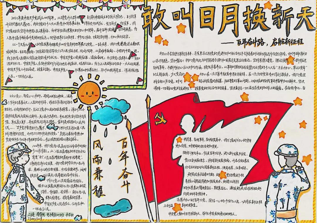 百年奋斗路启航新征程手抄报绘画-图5