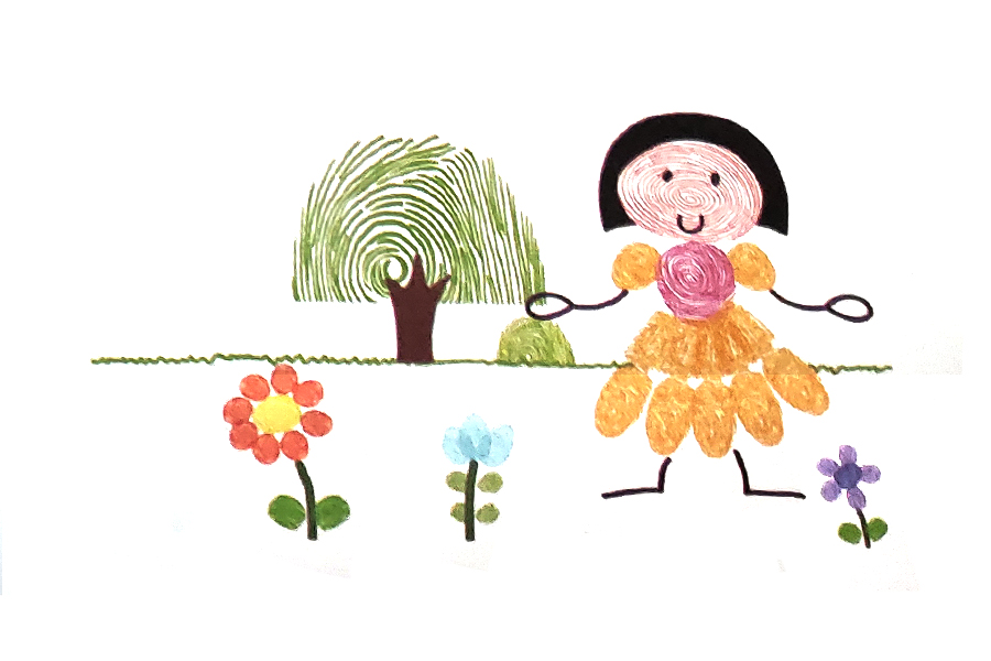 步骤6：用同样的方法再印两朵小花。