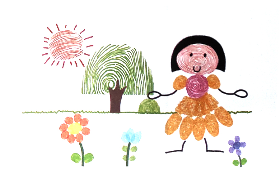 步骤7：在画面的左上角印一个太阳。