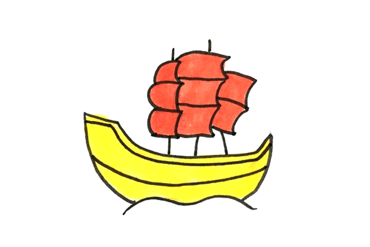 简单的小帆船简笔画画法步骤