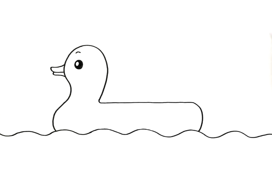 步骤2：接着画出一只大大的鸭子， 其实这是一个鸭子造型的游泳圈