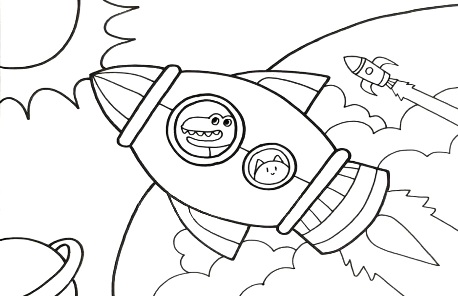 步骤4：我们在背景当中画出太阳、 地球和其他的火箭