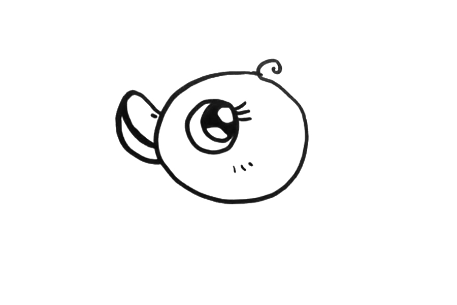 步骤2：接着画小黄鸭的眼睛和嘴巴。