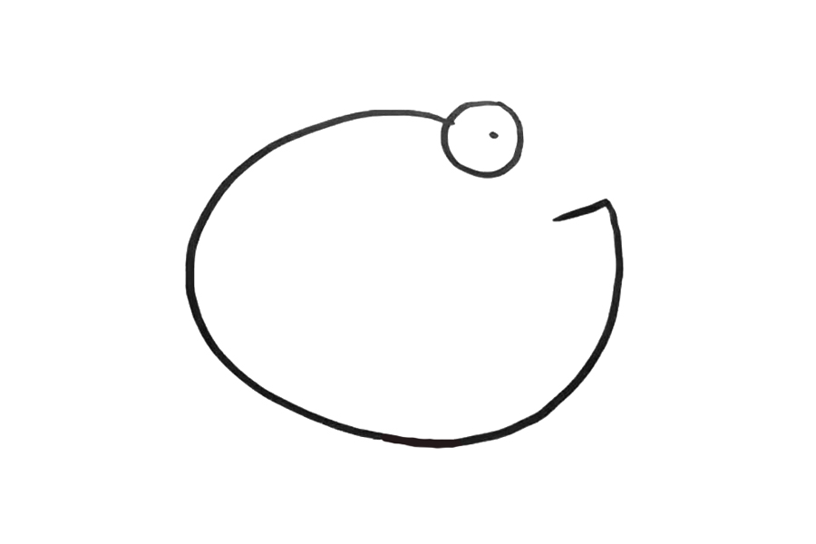 步骤2：画小鱼的身体连接嘴巴