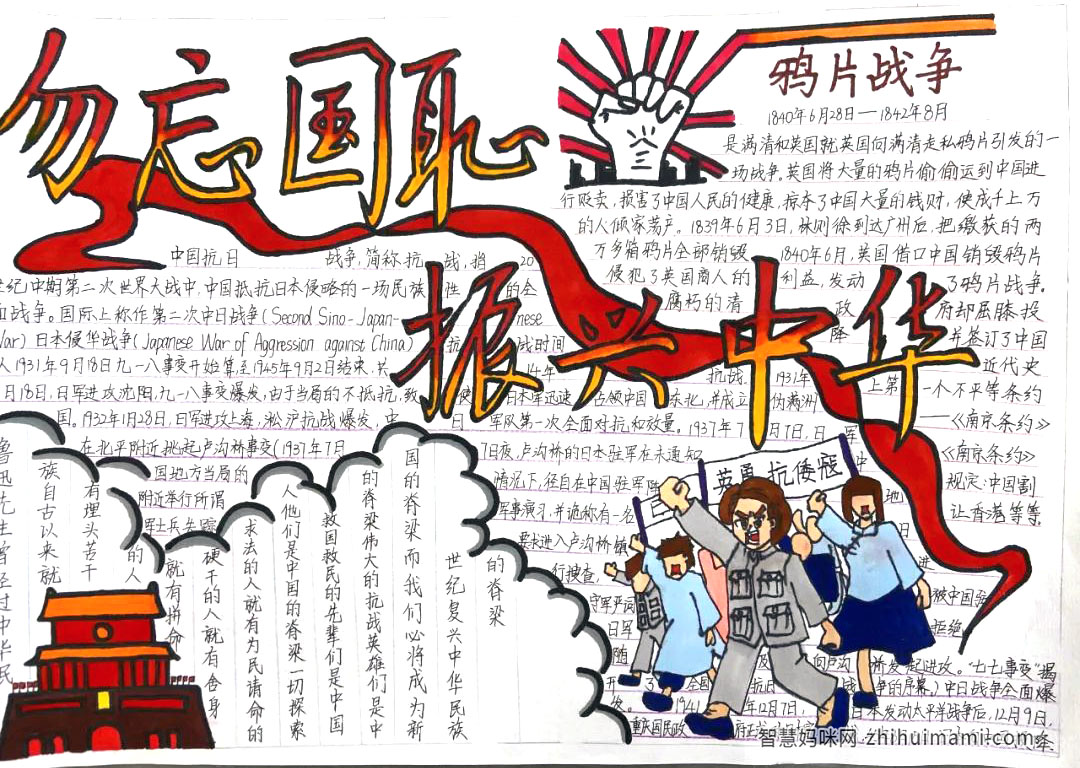 勿忘国耻振兴中华手抄报绘画-图3
