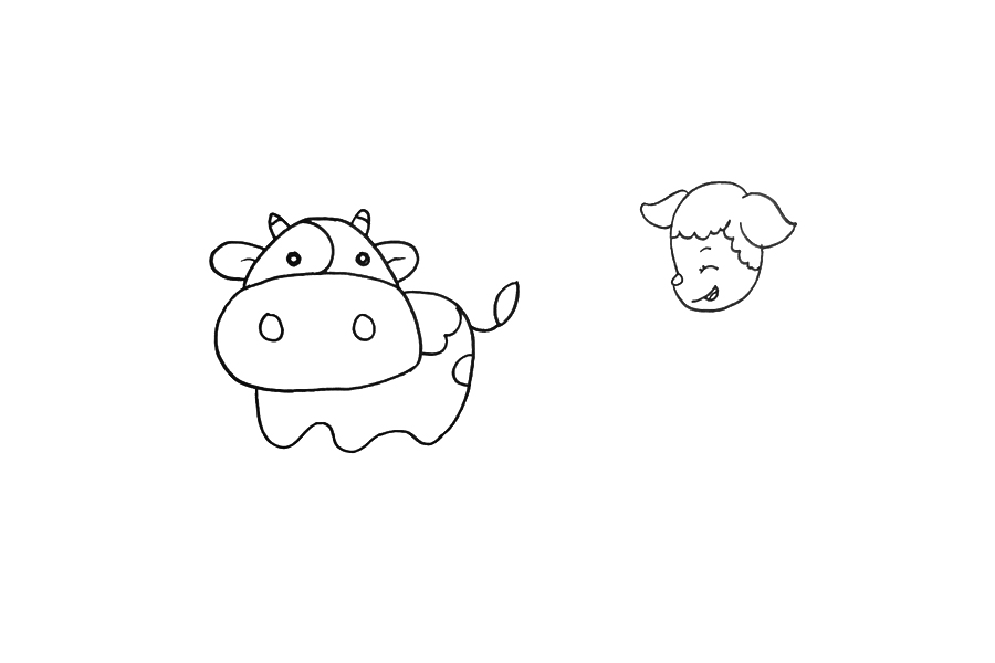 小奶牛和小羊简笔画画法步骤-图3