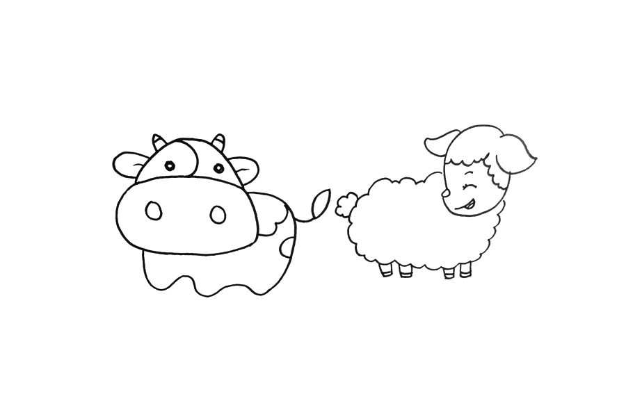 小奶牛和小羊简笔画画法步骤-图4