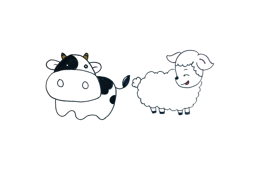 小奶牛和小羊简笔画画法步骤