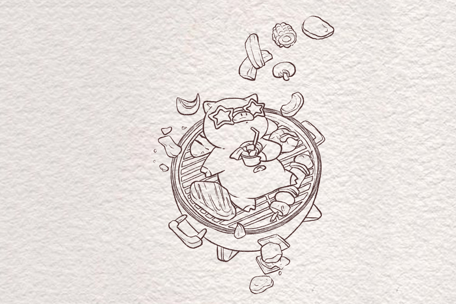 创意烧烤小猪简笔画画法步骤-图5