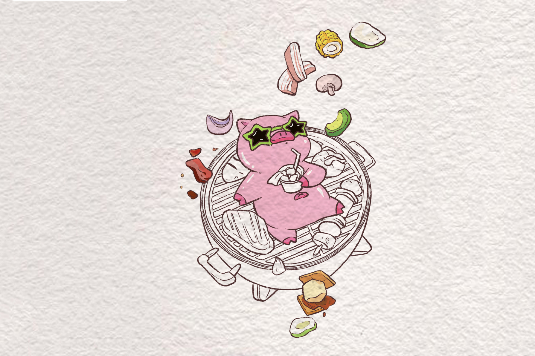 创意烧烤小猪简笔画画法步骤-图6