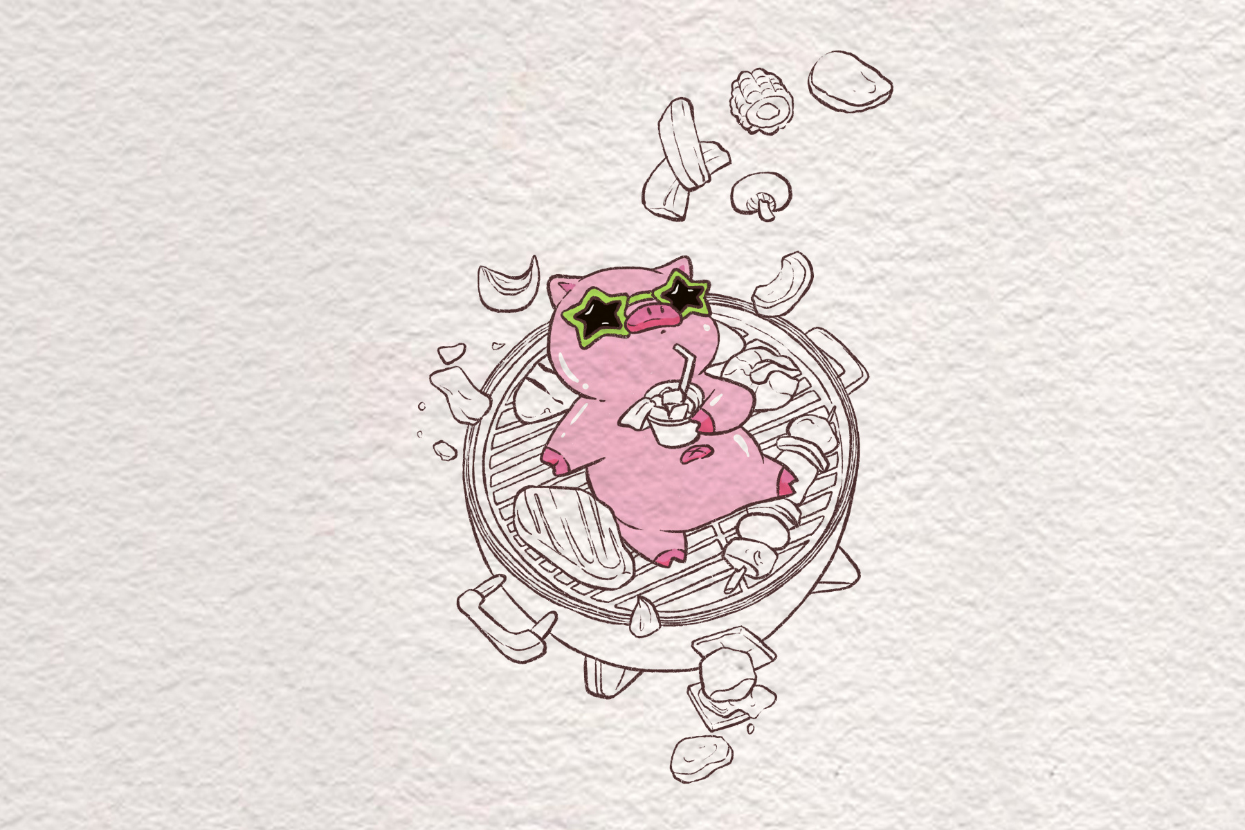 创意烧烤小猪简笔画画法步骤-图7