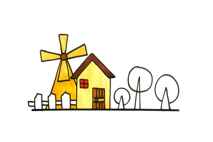 风车风景简笔画画法步骤-图5