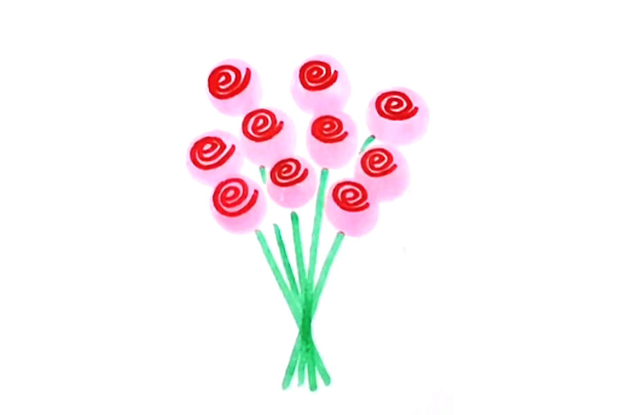 步骤3：加上花枝。