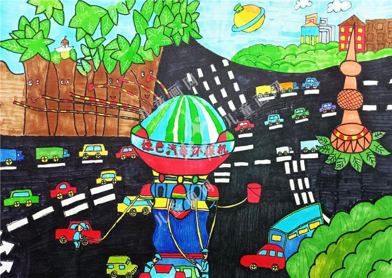 环保汽车儿童画欣赏