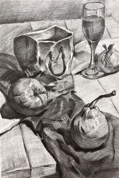 桌面一角素描绘画作品