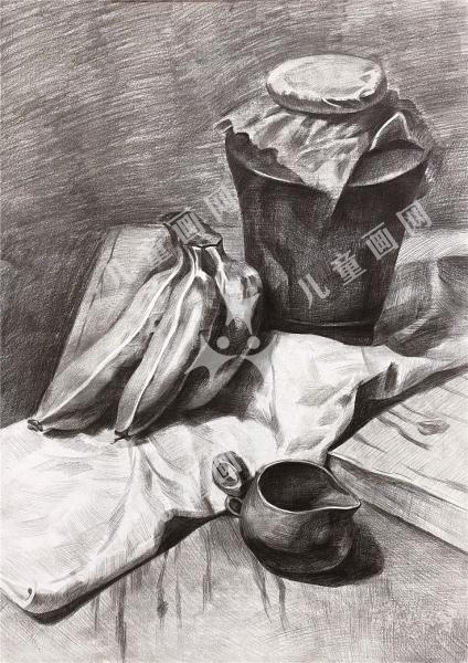 静物组合素描绘画作品