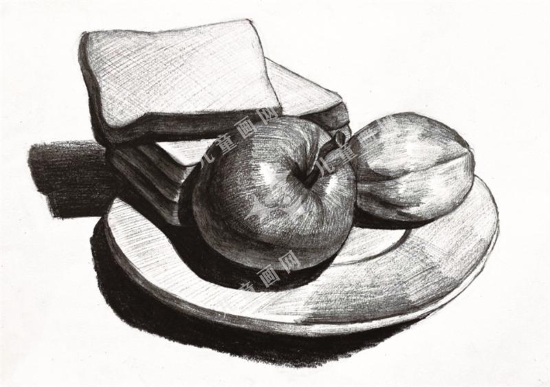 果盘素描儿童画欣赏