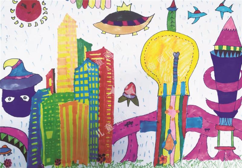 科幻城市儿童画作品
