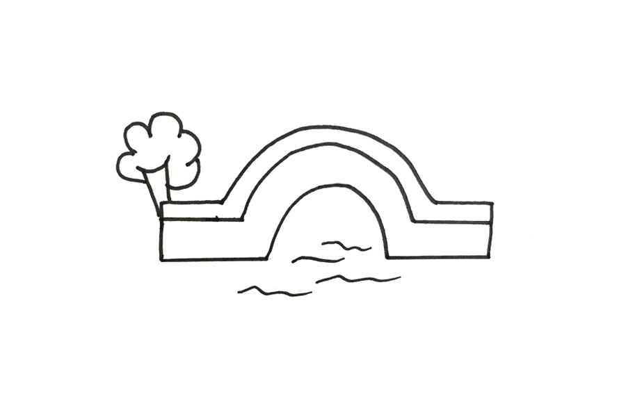 拱桥风景简笔画画法步骤-图3