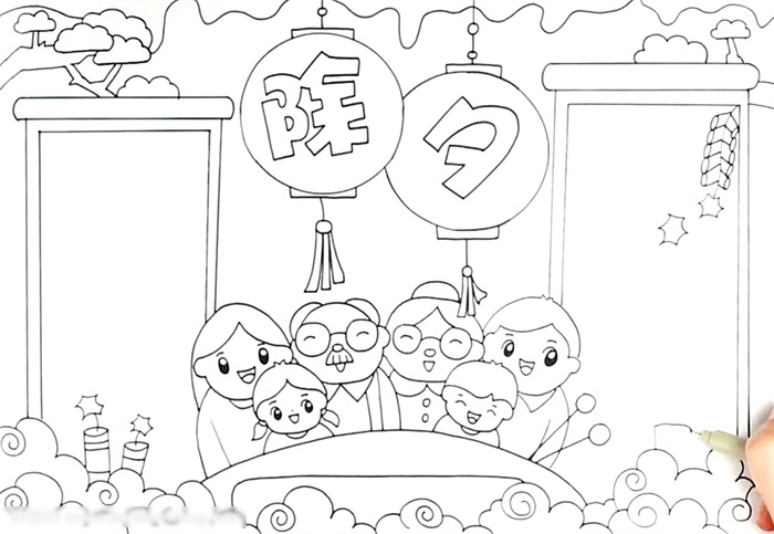 除夕手抄报绘画教程-图2