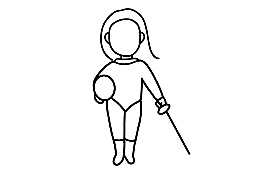 击剑运动员孙一文简笔画画法步骤-图4