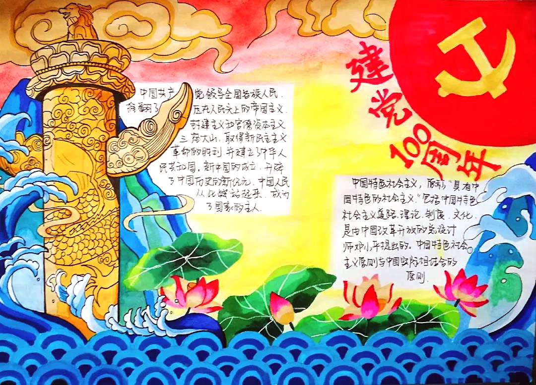 建党百年心向党手抄报画画图片-图3