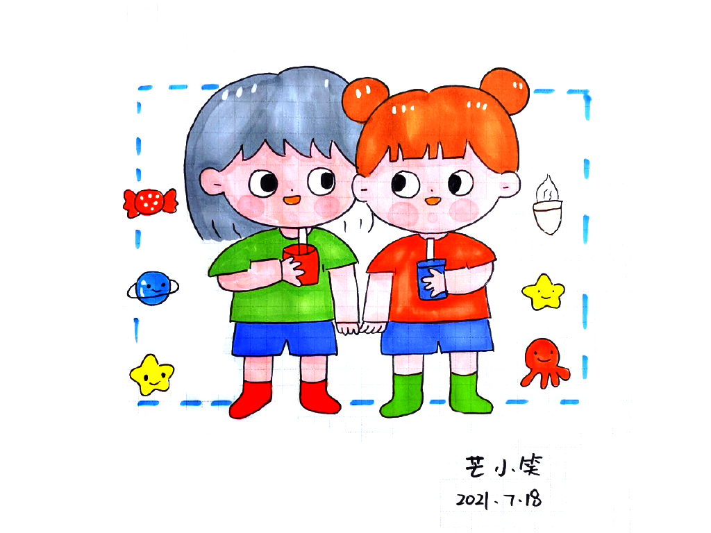 双胞胎小女孩简笔画图片-图2