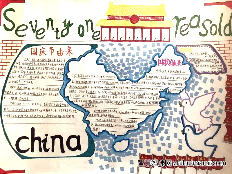 迎中秋庆国庆手抄报绘画-图5