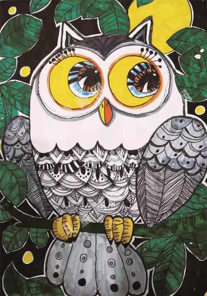 猫头鹰儿童画作品欣赏