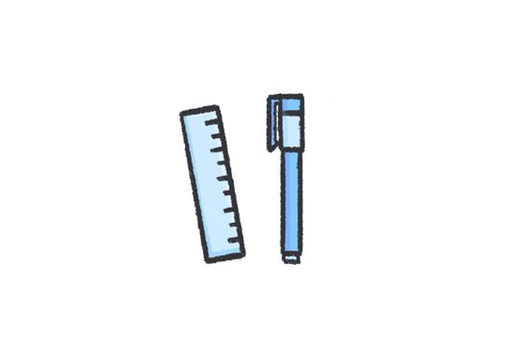 文具简笔画大全 尺子和笔怎么画