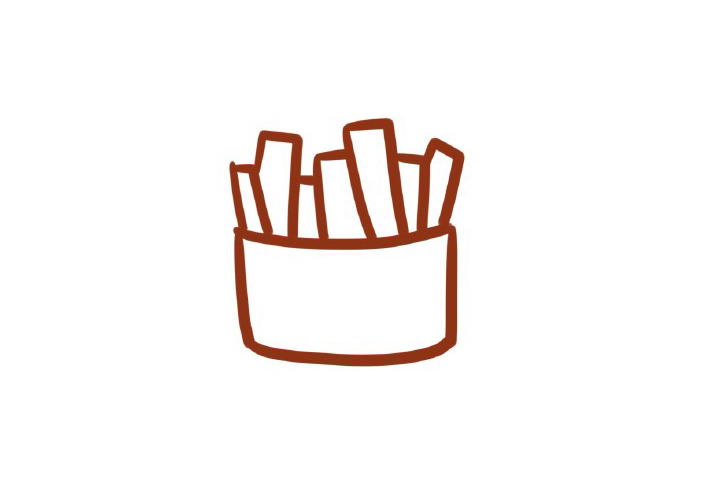 步骤2：接着画出一根一根的薯条。