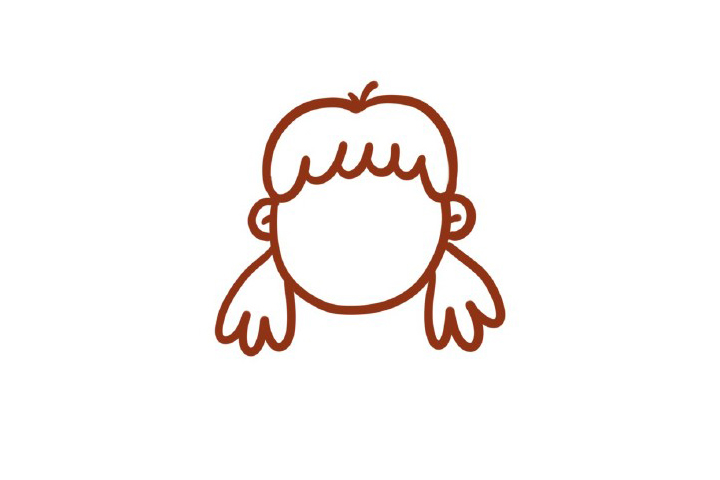 步骤2：画出脸的轮廓，耳朵和两条辫子。