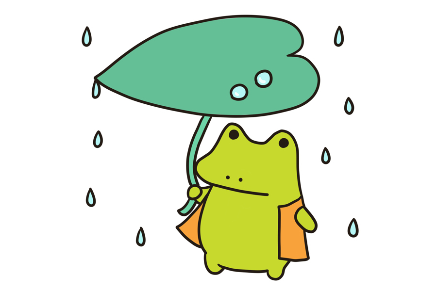 画一只下雨天撑着荷叶的青蛙