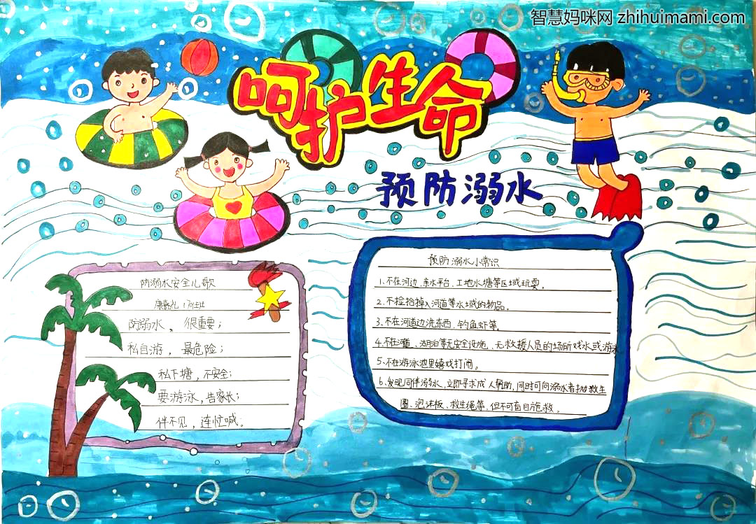 小学生暑假防溺水手抄报绘画-图2
