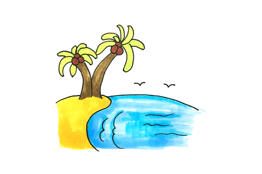 海边椰树风景怎么画