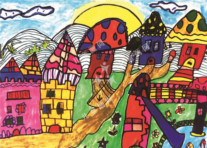 蘑菇村乐园儿童绘画作品