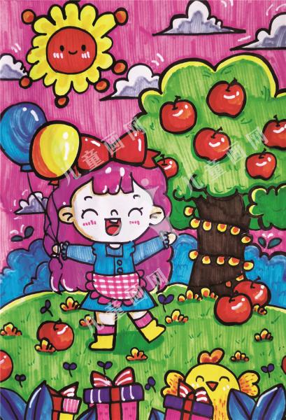 摘苹果手绘欣赏